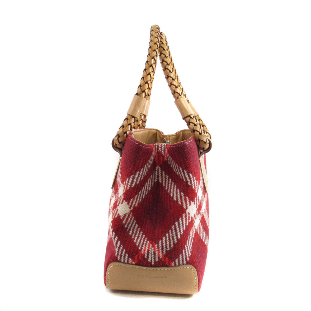 BURBERRY Check Tote Bag Wool Leather - Picture 3 of 10